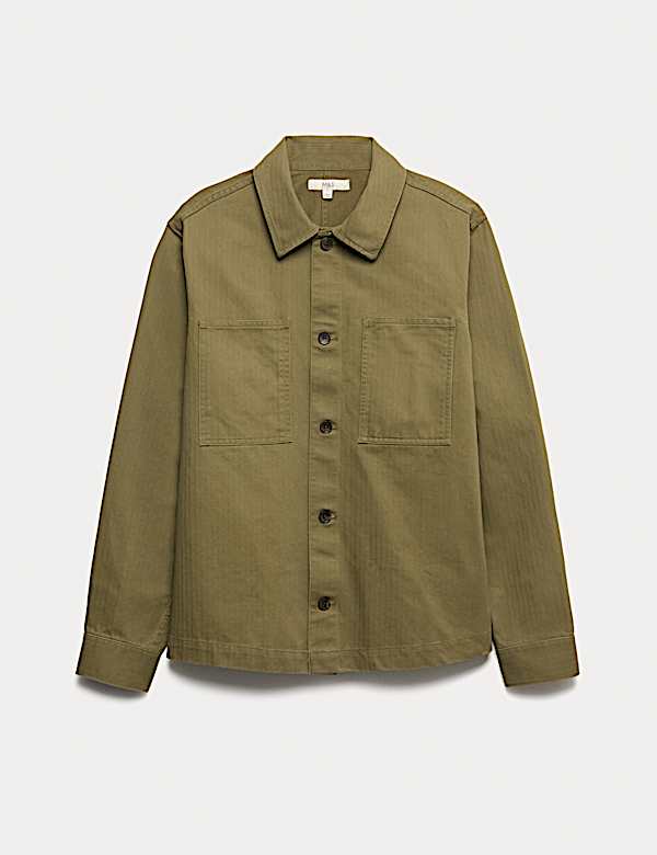 Pure Cotton Herringbone Overshirt​ - GR