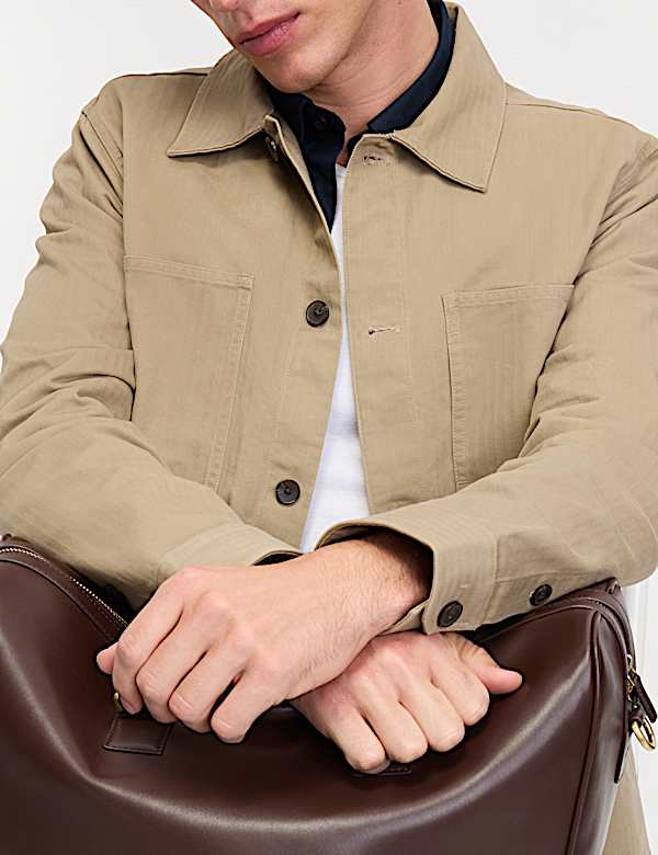 Pure Cotton Herringbone Overshirt​ - US