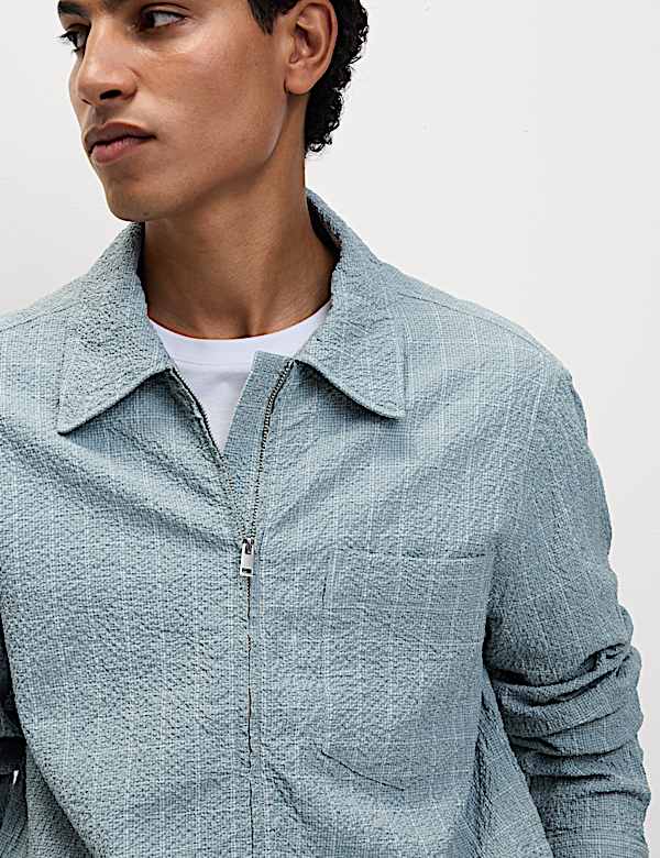 Cotton Rich Checked Poplin Overshirt - VN