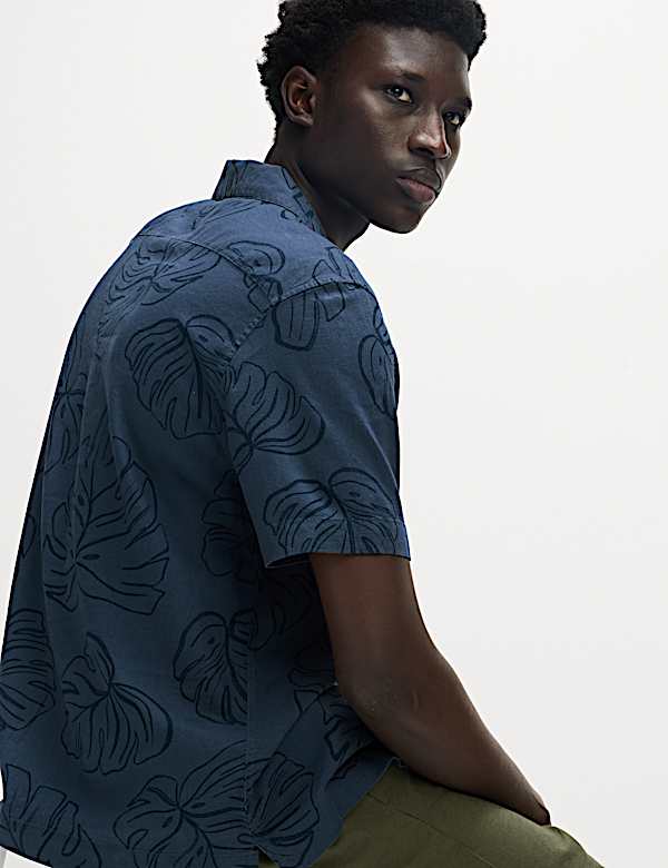 Regular Fit Linen Rich Short Sleeve Print Shirt