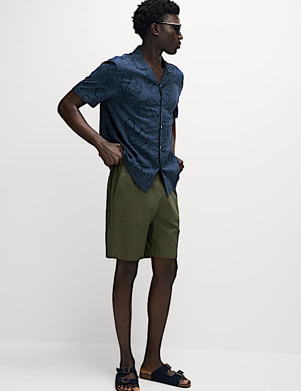 Regular Fit Linen Rich Short Sleeve Print Shirt