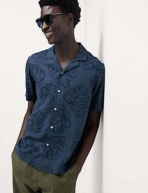 Regular Fit Linen Rich Short Sleeve Print Shirt