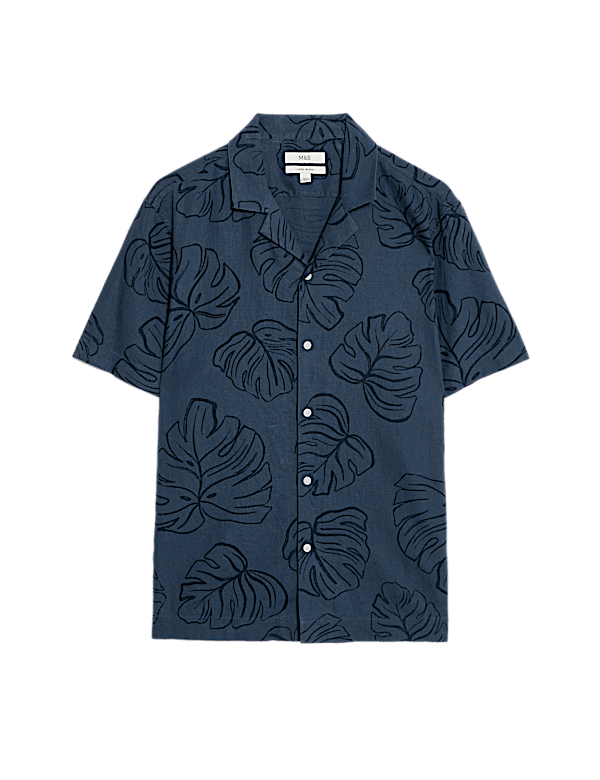 Regular Fit Linen Rich Short Sleeve Print Shirt