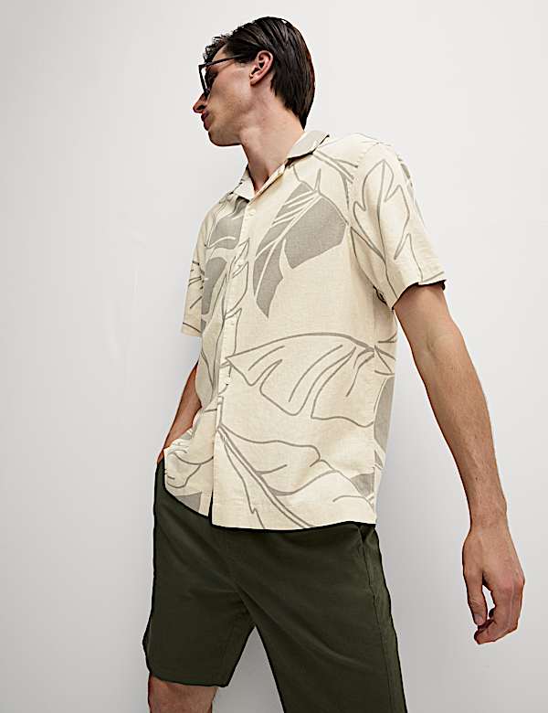 Chemise en lin à imprimé feuille - CA