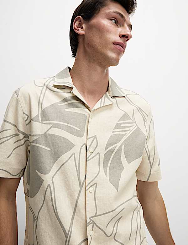 Chemise en lin à imprimé feuille - CA