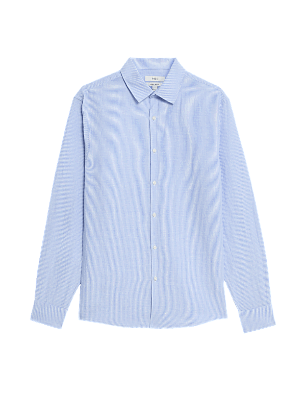 Cotton Linen Blend Fine Stripe Shirt