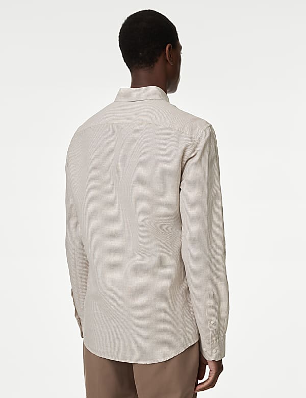 Cotton Linen Blend Fine Stripe Shirt