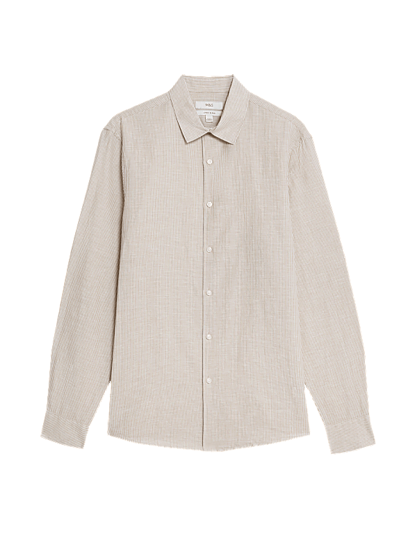 Cotton Linen Blend Fine Stripe Shirt