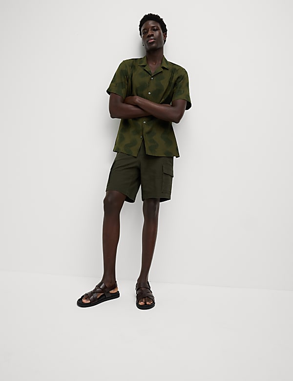 Linen Rich Cuban Collar Wave Print Shirt