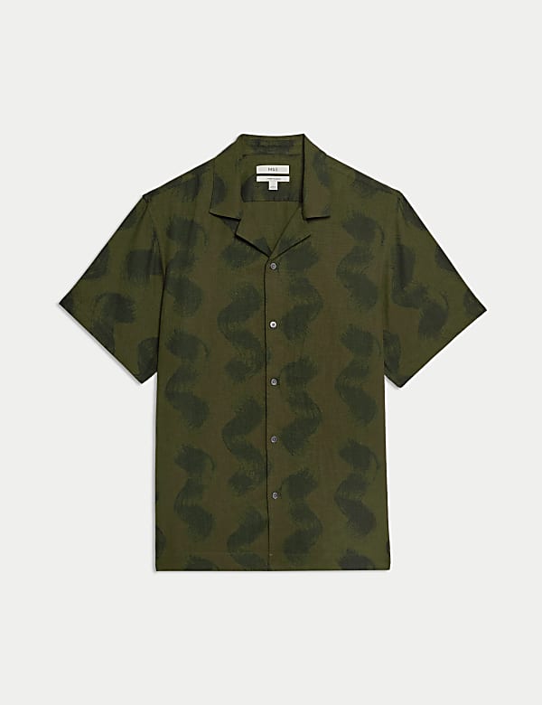 Chemise en lin &agrave; col cubain et imprim&eacute; vague - FR