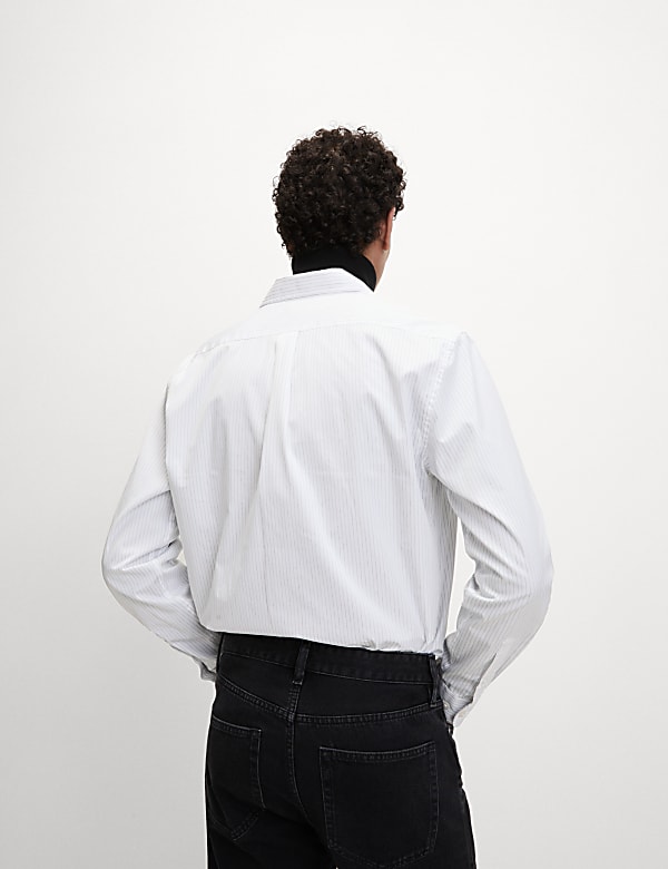 Kemeja Oxford Motif Garis Katun Murni - ID