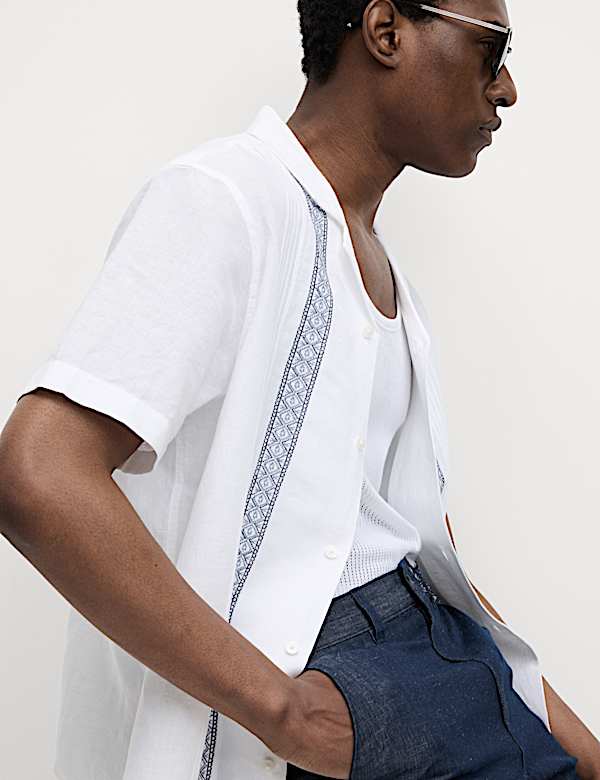Cotton Linen Blend Embroidered Shirt