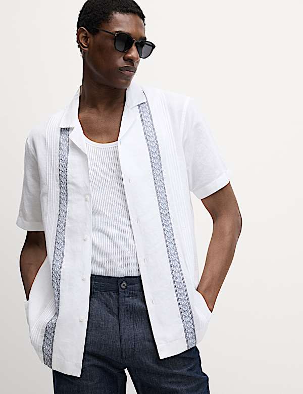 Cotton Linen Blend Embroidered Shirt