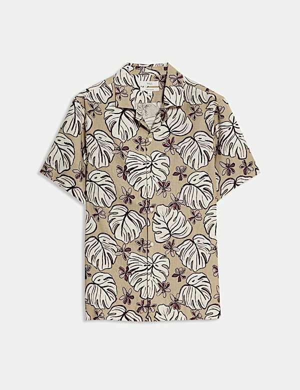 חולצה בגזרה ישרה מבד עשיר בפשתן עם הדפס - IL