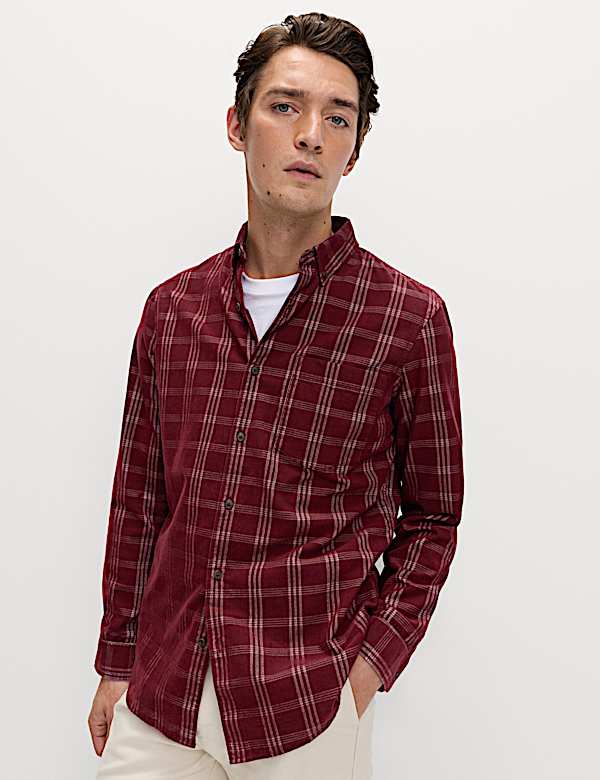 Pure Cotton Check Corduroy Shirt - DK