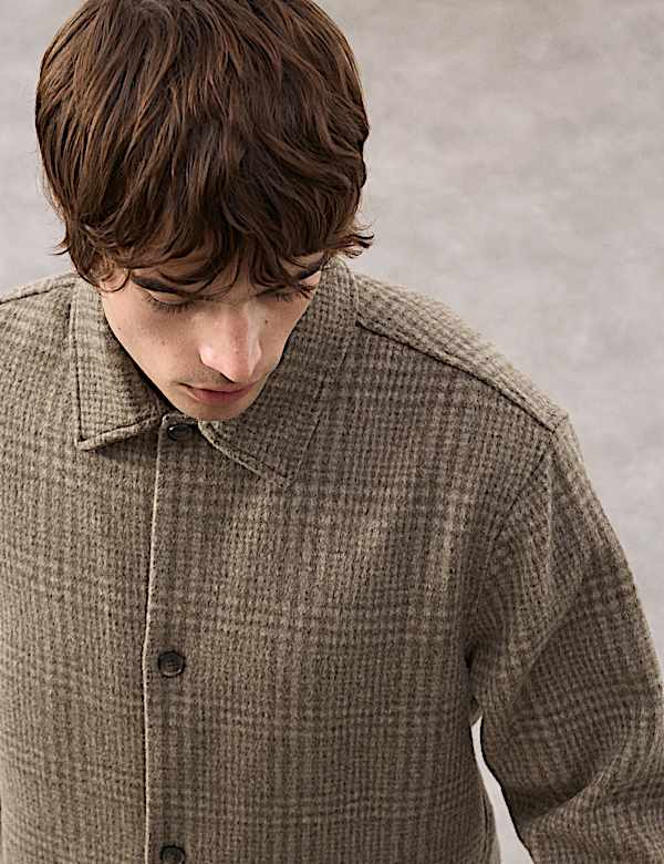 Wool Blend Checked Overshirt - FI