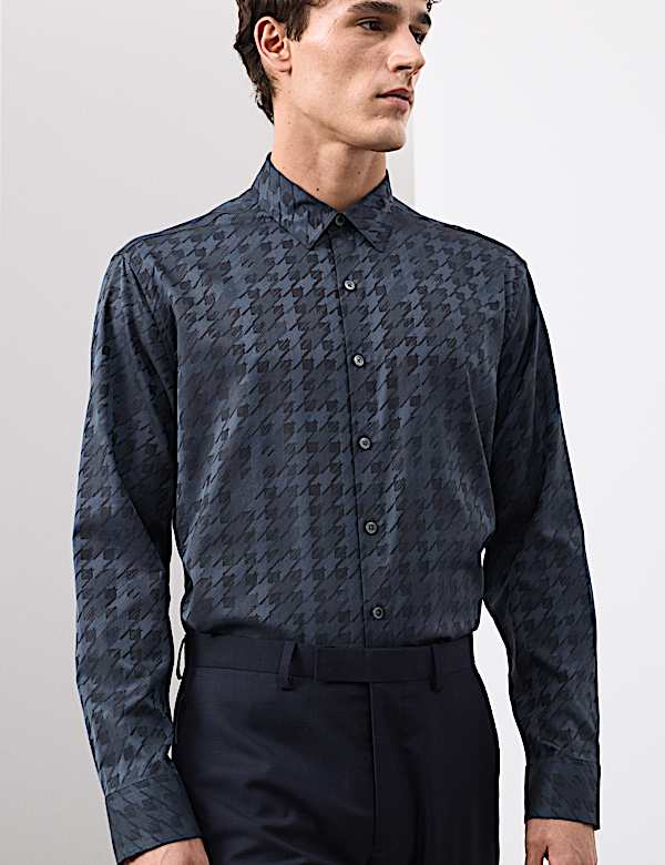 Regular Fit Cotton Rich Houndstooth Shirt - MX