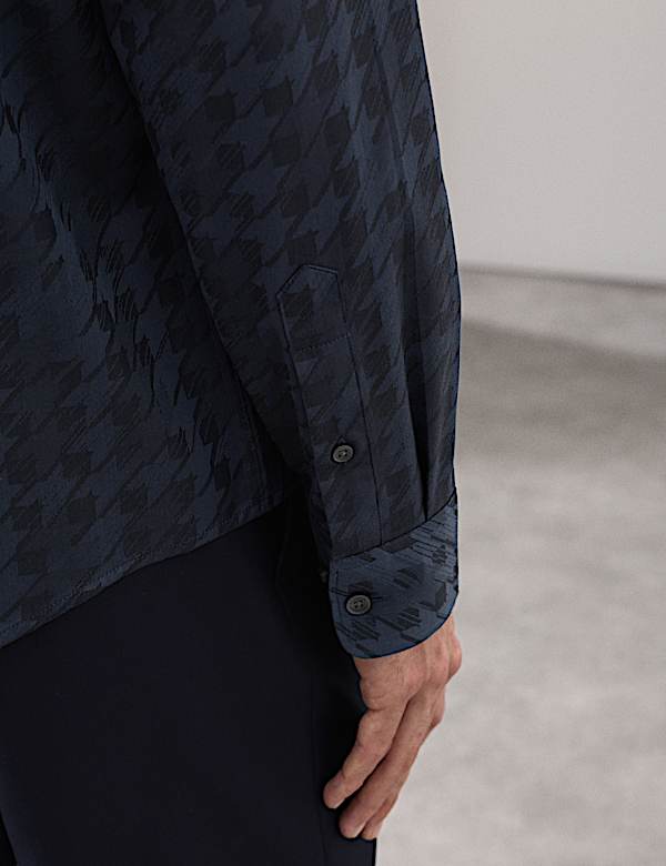 Regular Fit Cotton Rich Houndstooth Shirt