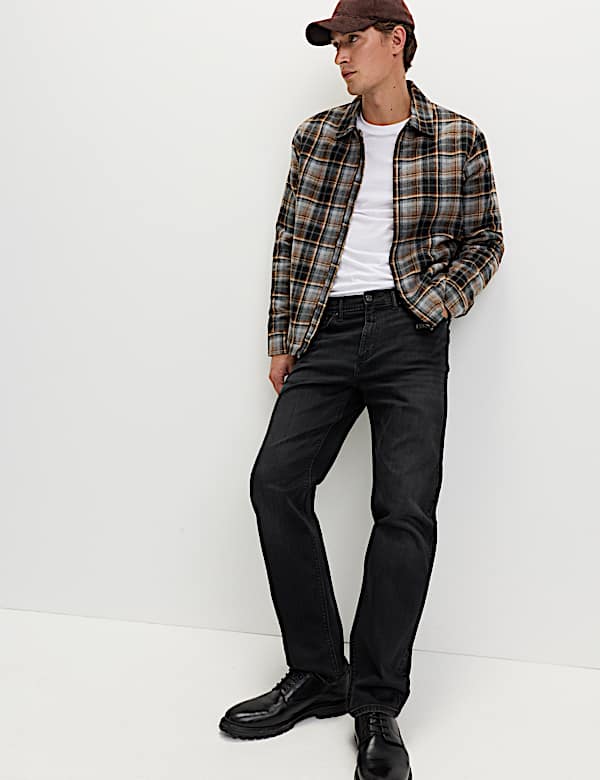 Regular-fit geruit overshirt met fleece voering - NL