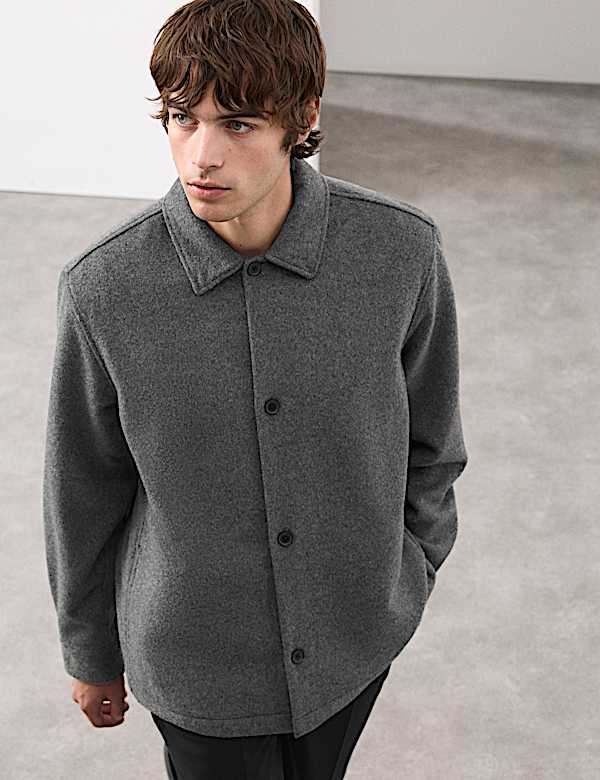 Regular Fit Wool Blend Overshirt - LU