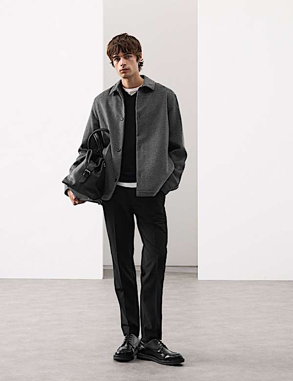 חולצת ז'קט מתערובת צמר בגזרה ישרה - IL