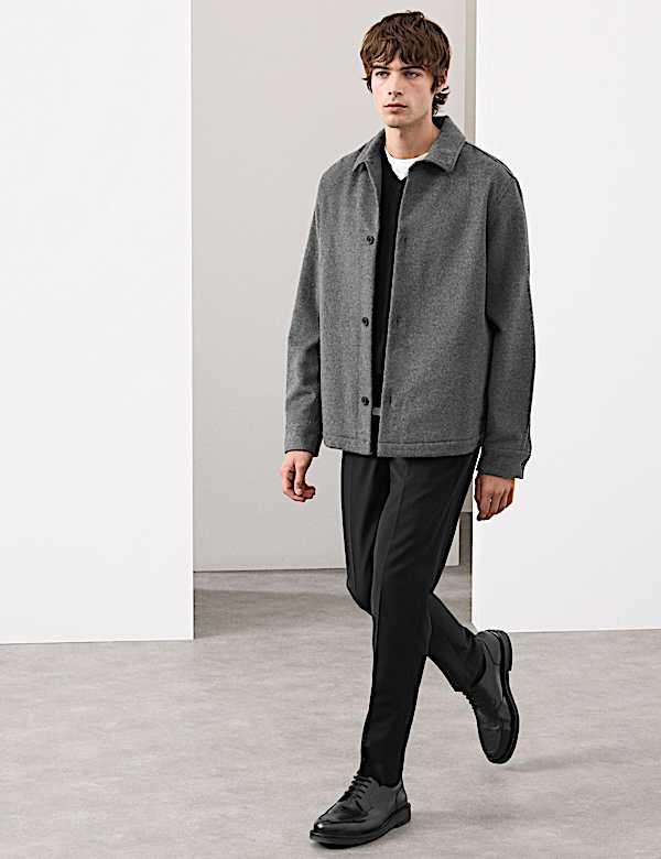 חולצת ז'קט מתערובת צמר בגזרה ישרה - IL