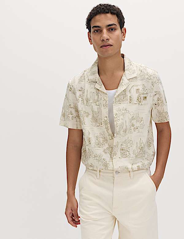 Pure Cotton Printed Short Sleeve Shirt - AL
