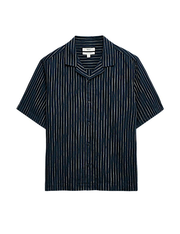 Cotton Linen Blend Striped Short Sleeve Shirt