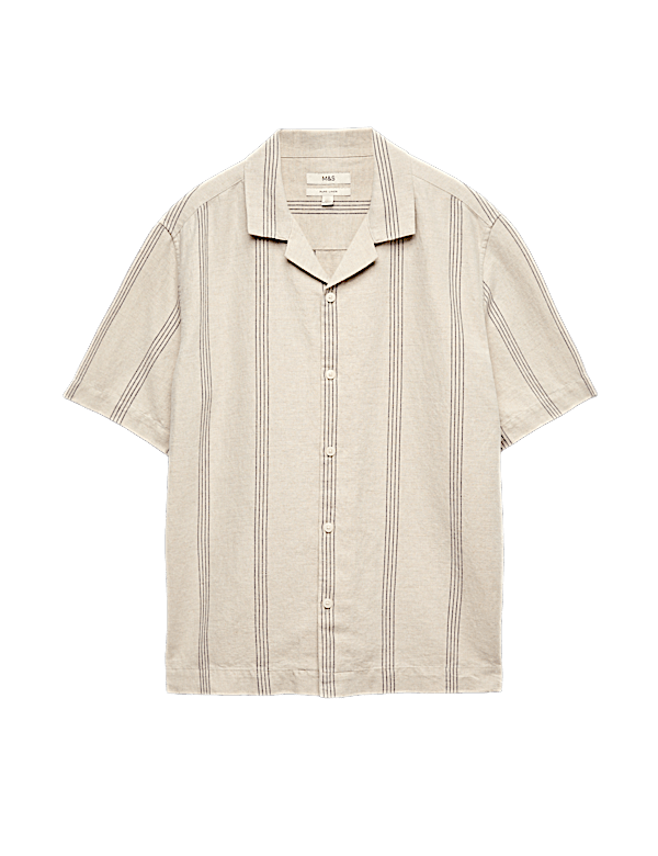 Cotton Linen Blend Striped Short Sleeve Shirt