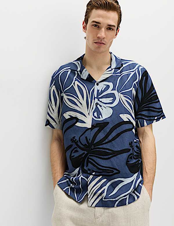 Linen Blend Hawaiian Short Sleeve Shirt