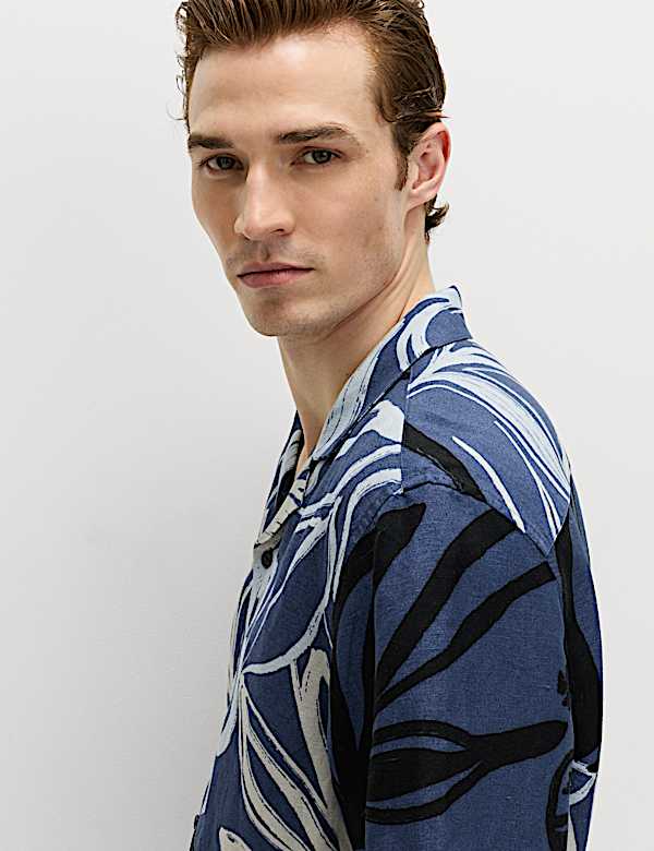 Linen Blend Hawaiian Short Sleeve Shirt - IS