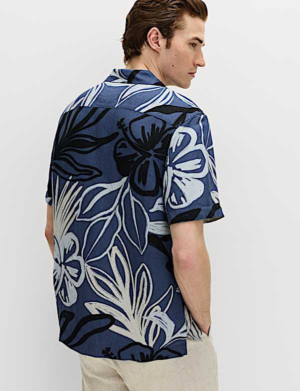 Linen Blend Hawaiian Short Sleeve Shirt - IS