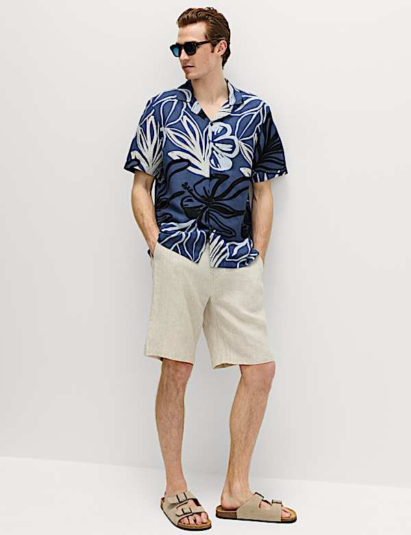 Linen Blend Hawaiian Short Sleeve Shirt - IS