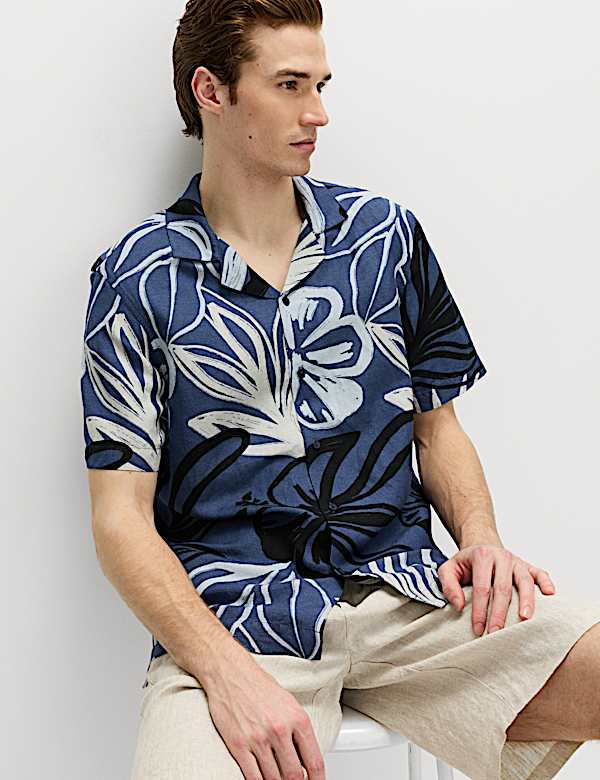 Linen Blend Hawaiian Short Sleeve Shirt - IS
