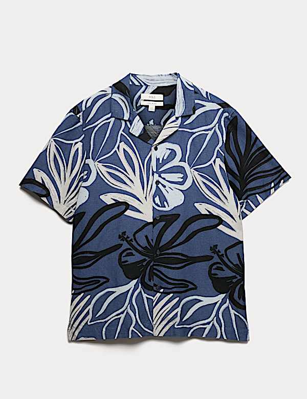 Linen Blend Hawaiian Short Sleeve Shirt - IS