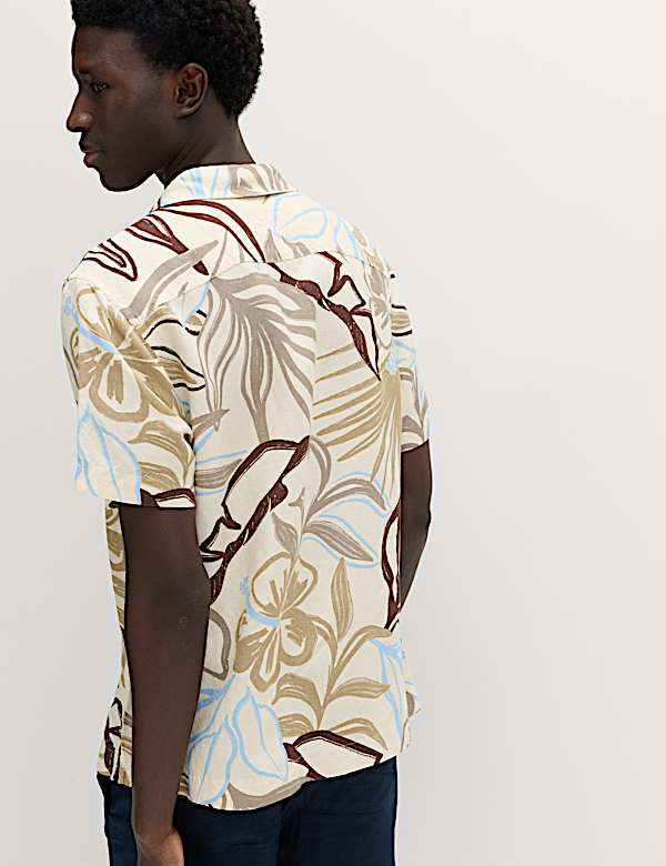 Linen Blend Hawaiian Short Sleeve Shirt