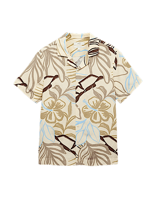 Linen Blend Hawaiian Short Sleeve Shirt
