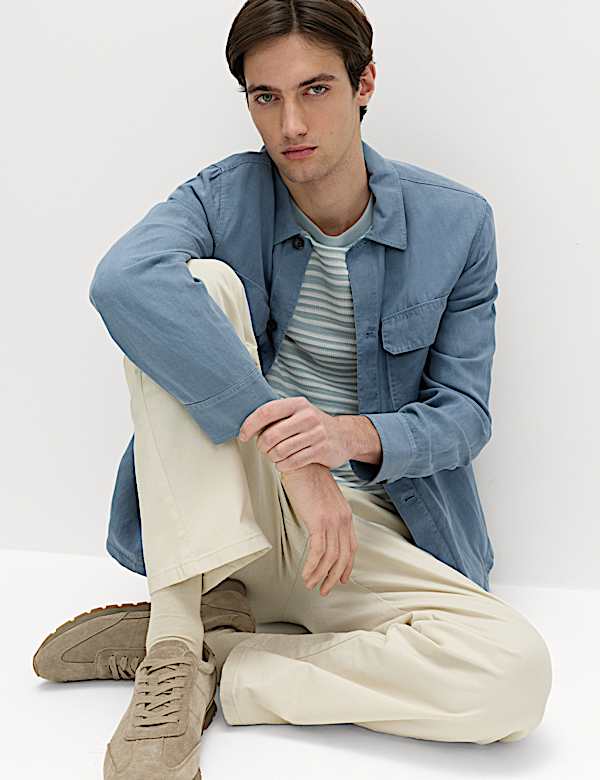 חולצת ז'קט מתערובת סיב תאית בגזרה ישרה - IL