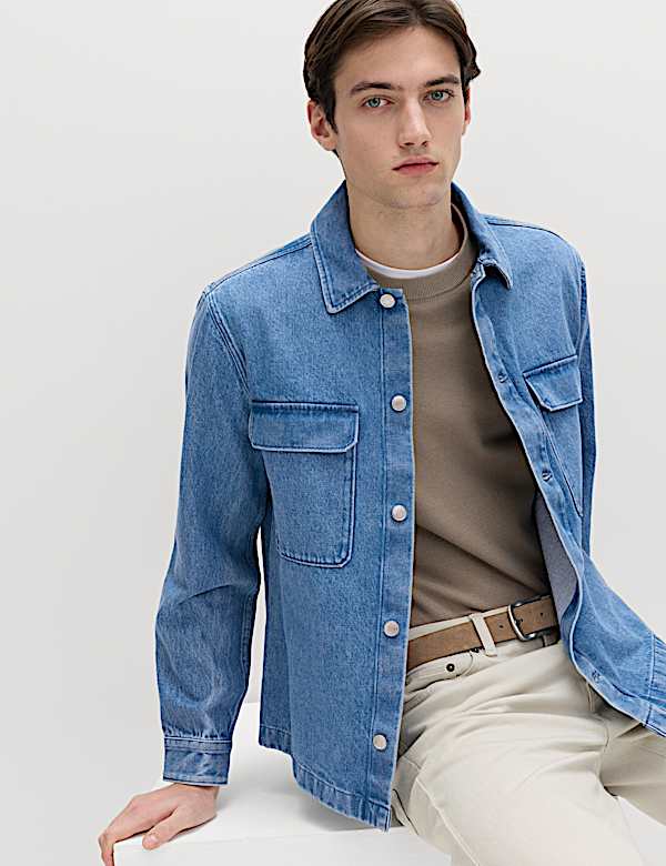 Overshirt van zuiver katoenen denim met normale pasvorm - BE