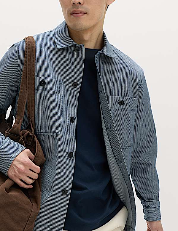 Pure Cotton Striped Overshirt - GR