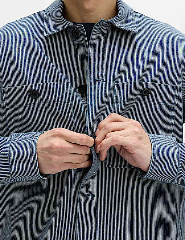 Pure Cotton Striped Overshirt - GR