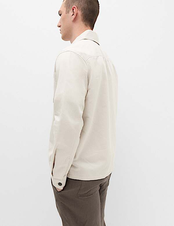 Regular Fit Cotton Linen Blend Overshirt - IS
