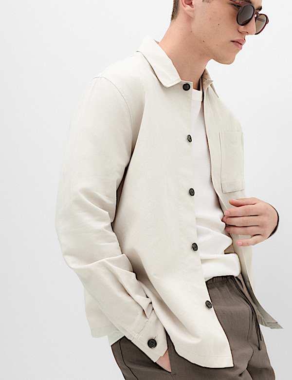 Regular Fit Cotton Linen Blend Overshirt - IS