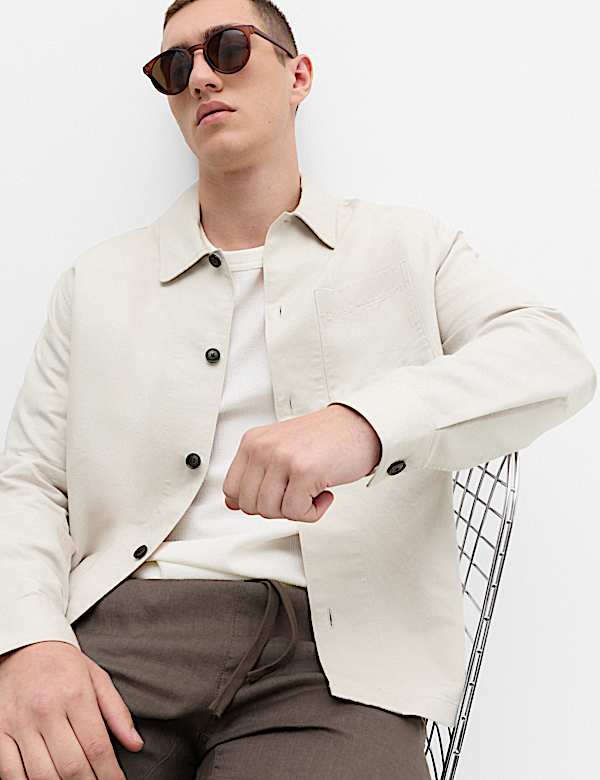 Regular Fit Cotton Linen Blend Overshirt - IS
