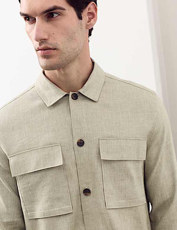 Linen Blend Twill Performance Overshirt - CA