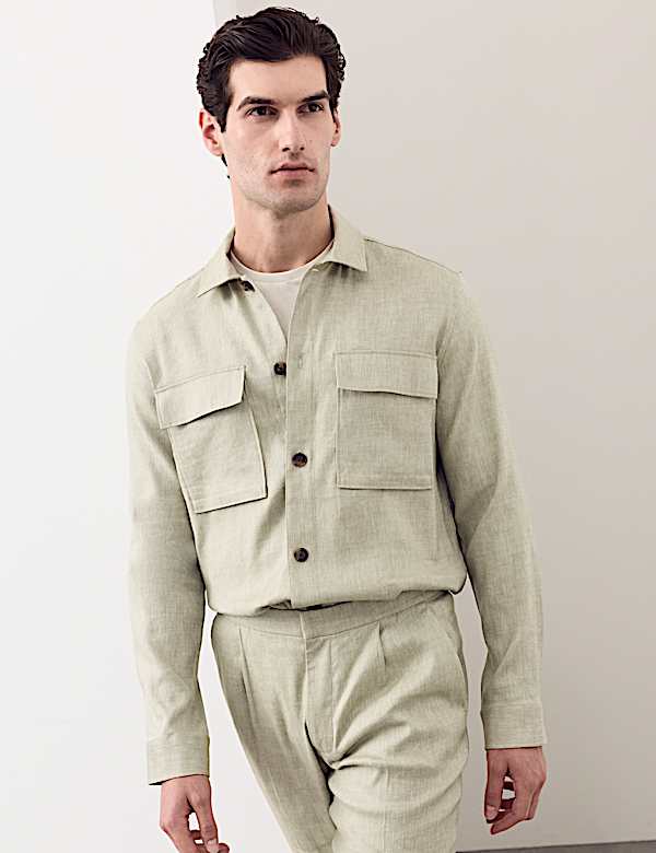 Linen Blend Twill Performance Overshirt - CA