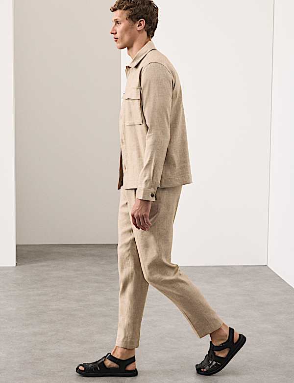 חולצת ז'קט ליומיום מבד תערובת פשתן באריגת טוויל - IL