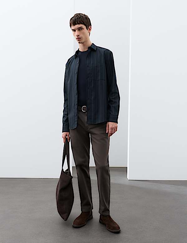 Twill Stripe Long Sleeve Overshirt - BN