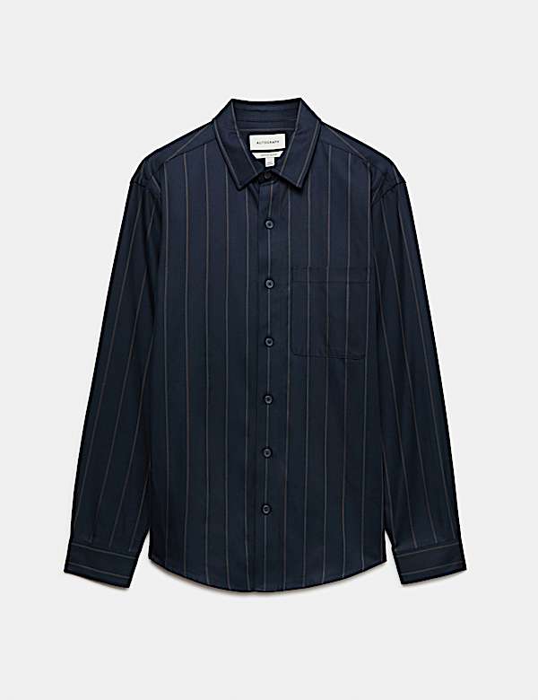 Twill Stripe Long Sleeve Overshirt - SK