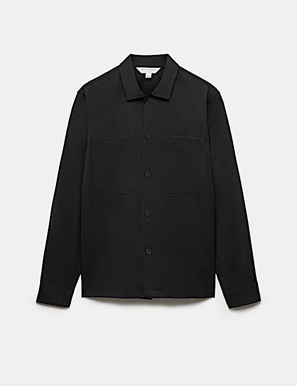 Wool Blend Twill Convertible Collar Overshirt - VN